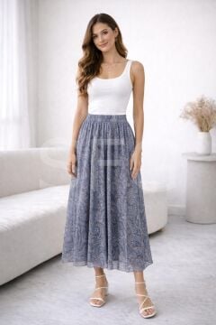 Asimetrik Kesim Etnik Desen Astarlı Tül Etek (2'li)