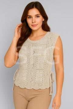 Kadın Yandan Bağcıklı Ve Bisiklet Yaka Kabartmalı Saç Örgü Triko Süveter (2'Lİ)