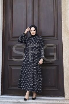 KADIN YAZLIK TESETTÜR ÖNÜ DÜĞMELİ DOKUMA VİSKON KUMAŞ ŞIK PUANTİYELİ ELBİSE (4'lü)