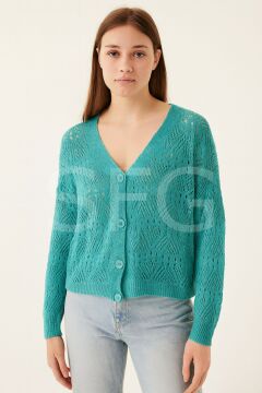 Kadın V Yaka Önü Düğmeli Mevsimlik Hırka (2'li)