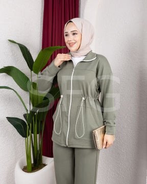 Kadın Tesetür Giyim Beli Lastikli Cep Detaylı Tunik-Pantolon İkili Alt-Üst Takım (4'lü)