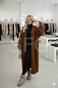 Kadın Şal Yaka Oversize Triko Ve Sakallı Tüylü Hırka (2'li)