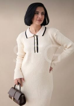 Kadın Gömlek Yaka ve Biyeli Triko Fitilli Elbise (2'lü)